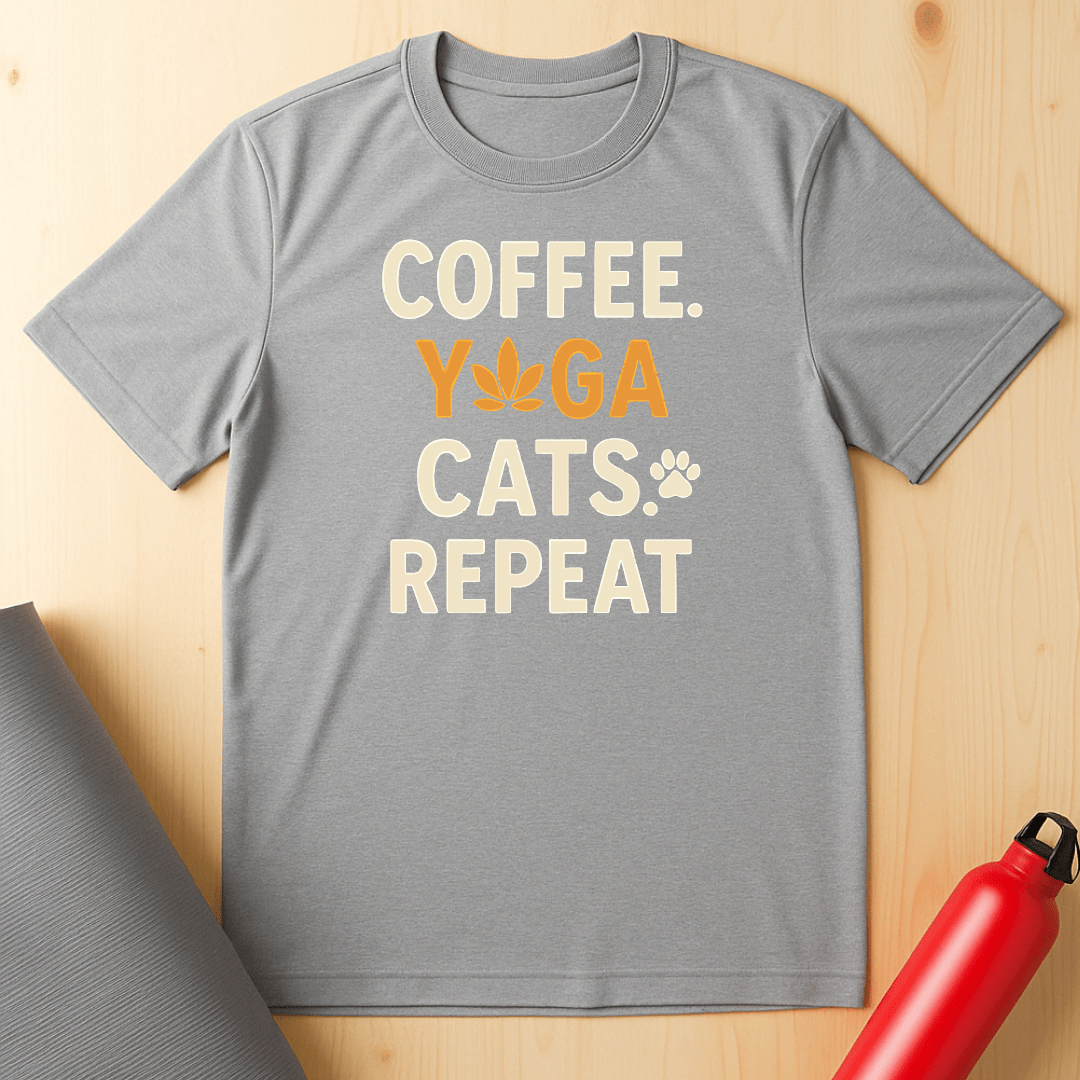 Coffee, Yoga Cats Repeat Tee