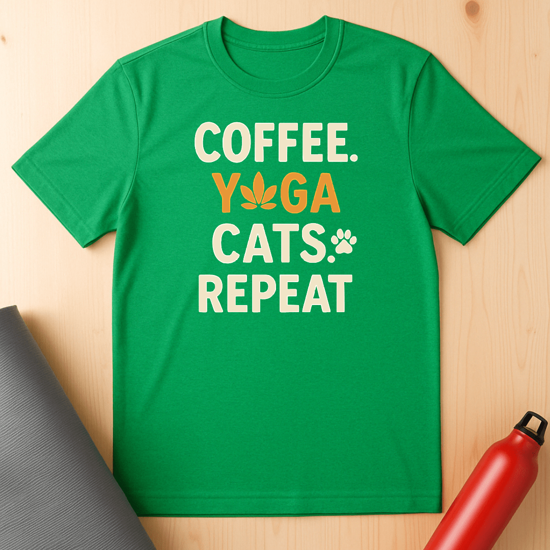 Coffee, Yoga Cats Repeat Tee