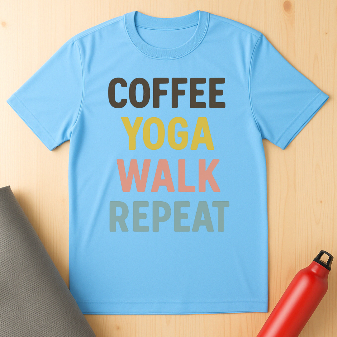 Coffee, Yoga, Walk, Repeat Unisex Tee