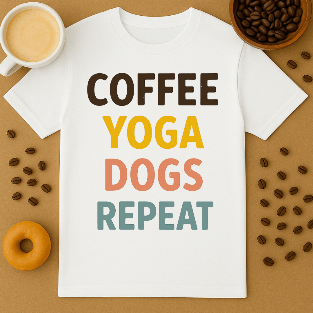 Coffee, Yoga, Dogs, Repeat Unisex Tee