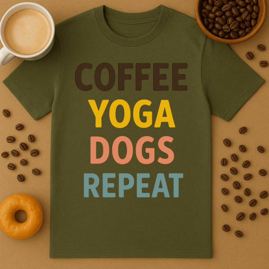 Coffee, Yoga, Dogs, Repeat Unisex Tee