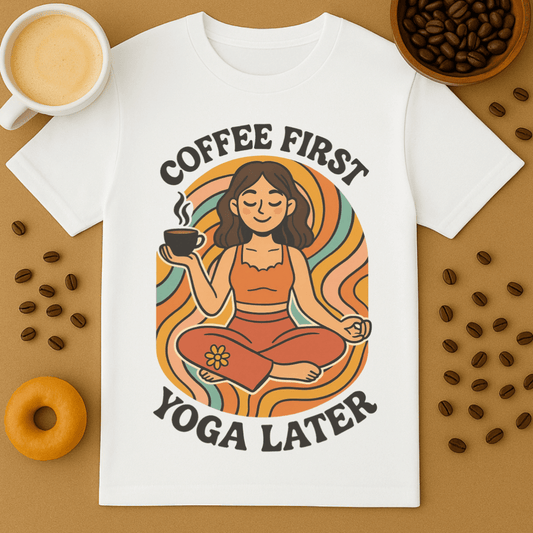 Coffee First, Yoga Later Retro 70's Tee