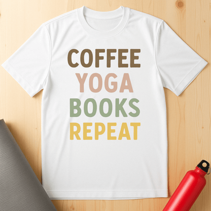 Coffee, Yoga, Books, Repeat Unisex Tee