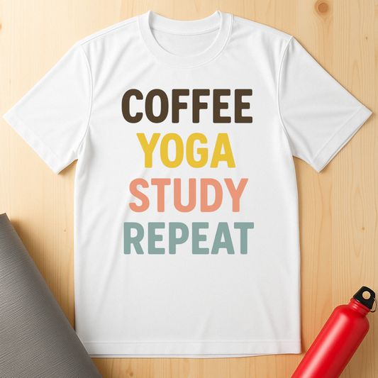 Coffee, Yoga, Study, Repeat Unisex Tee