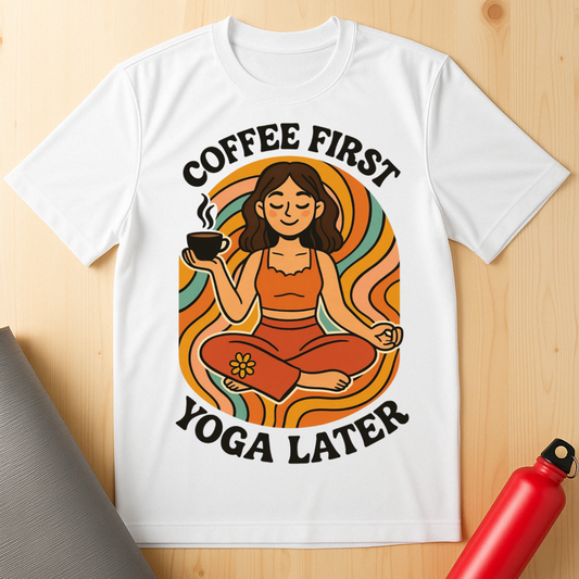 Coffee First, Yoga Later Retro 70's Tee