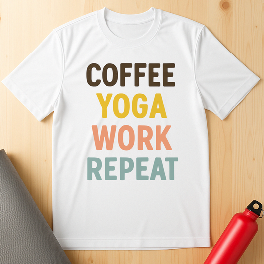 Coffee, Yoga, Work, Repeat Unisex Tee