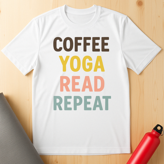 Coffee, Yoga, Read, Repeat Unisex Tee