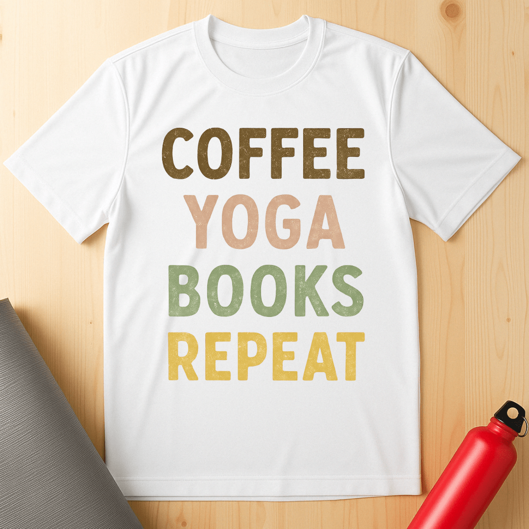 Coffee, Yoga, Books, Repeat Distressed Unisex Tee