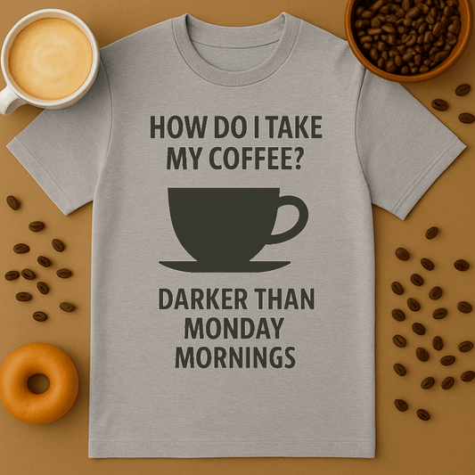 How Do I Take My Coffee? Darker Than Monday Mornings – Coffee Shirt