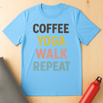 Coffee, Yoga, Walk, Repeat Unisex Tee