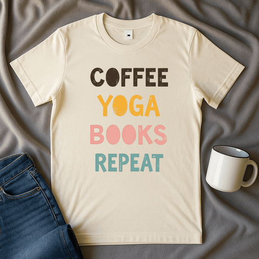 Coffee Yoga Books Repeat T-shirt