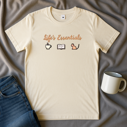 Life's Essentials: Coffee, Books, Cats T-shirt