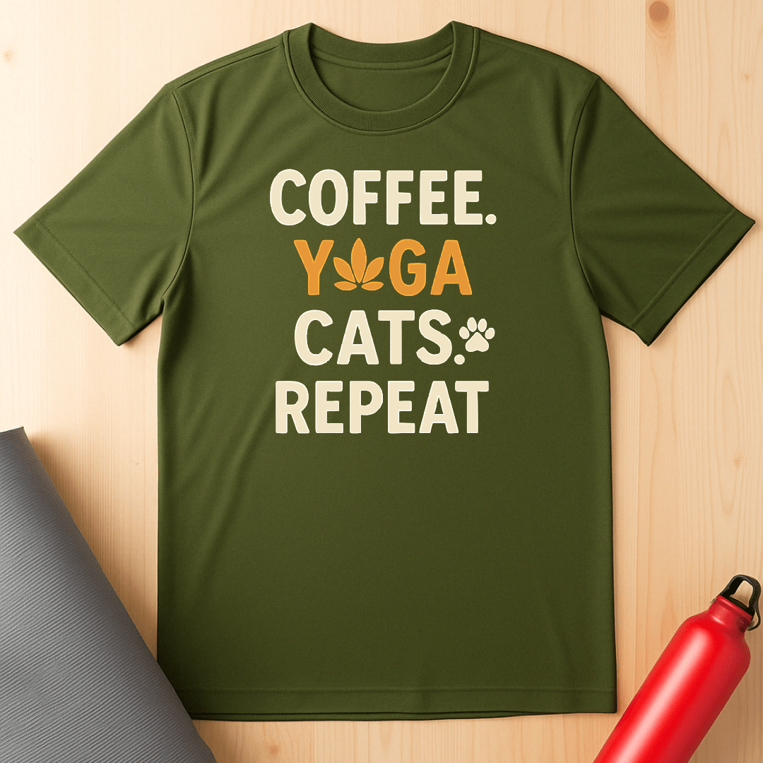 Coffee, Yoga Cats Repeat Tee