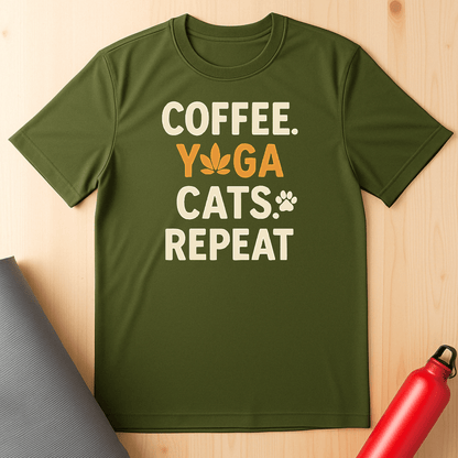Coffee, Yoga Cats Repeat Tee