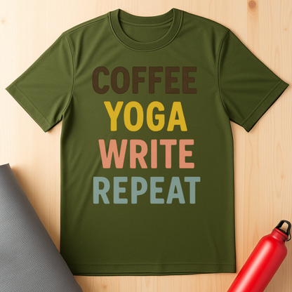 Coffee, Yoga, Write, Repeat Unisex Tee
