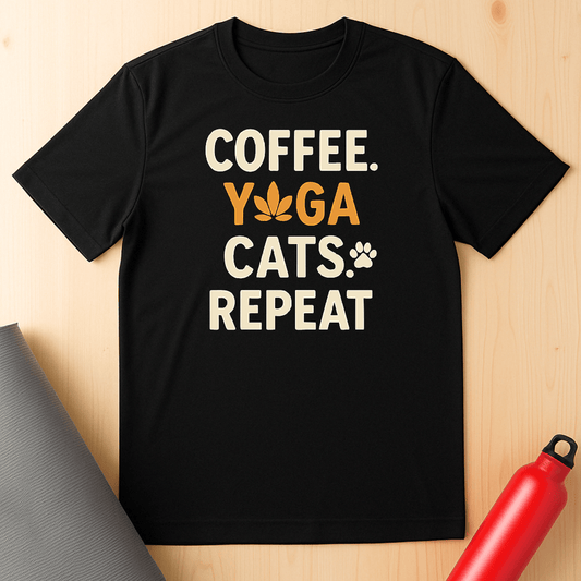 Coffee, Yoga Cats Repeat Tee