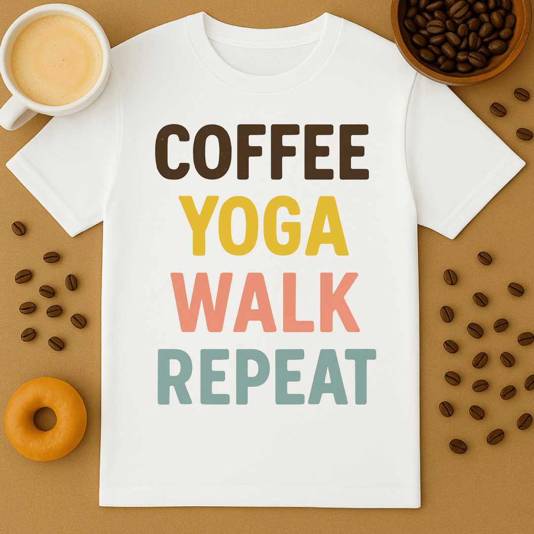 Coffee, Yoga, Walk, Repeat Unisex Tee