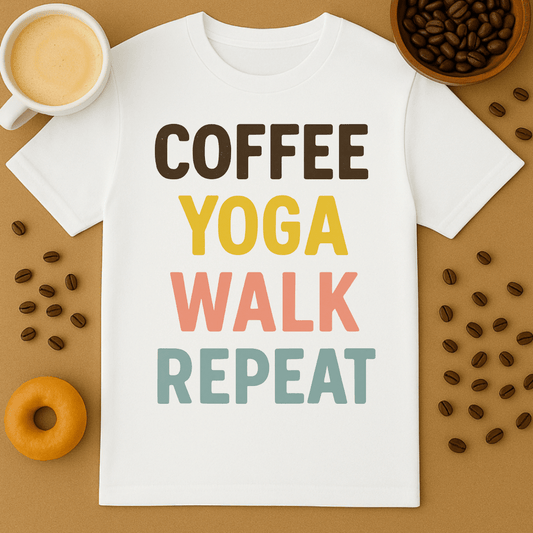 Coffee, Yoga, Walk, Repeat Unisex Tee